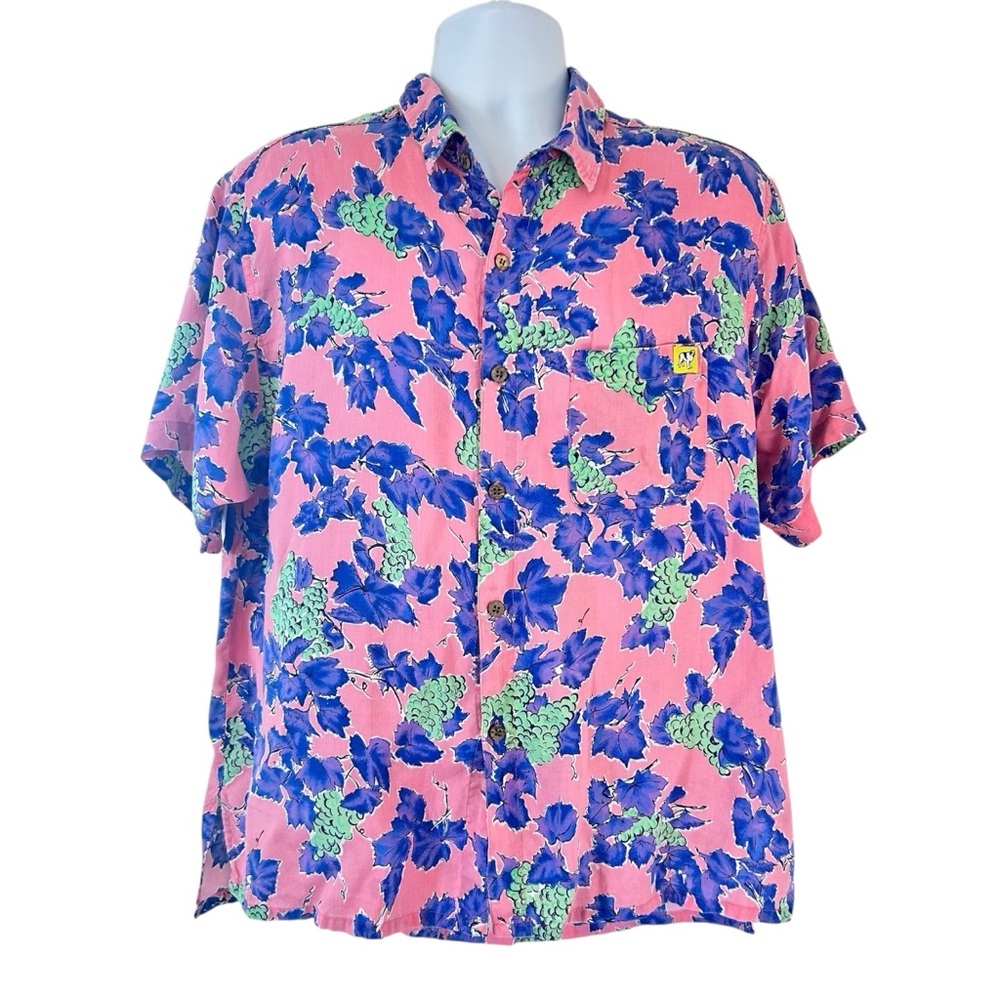Big Dogs California Native Vtg 90s Grape Vine Vineyard Hawaiian Shirt Men Size L